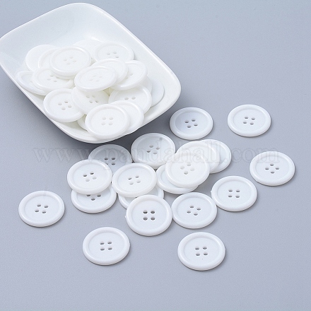アクリル縫い付け用ボタン  衣装デザインのためのプラスチックボタン  4穴  染め  フラットラウンド  ホワイト  25x3mm  穴：2mm X-BUTT-E076-D-01-1