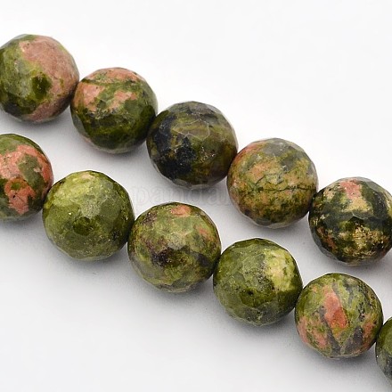 Faceted Round Natural Unakite Beads Strands G-E302-070-10mm-1
