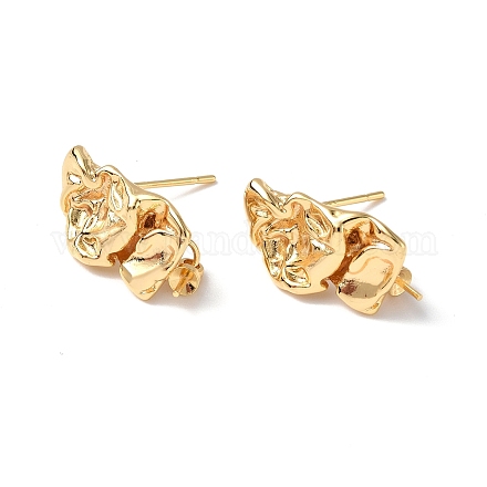 Textured Brass Stud Earring Findings KK-B063-08G-1