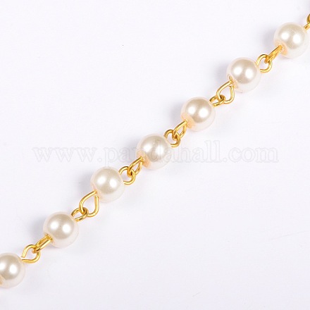 Handmade Round Glass Pearl Beads Chains for Necklaces Bracelets Making AJEW-JB00036-02-1