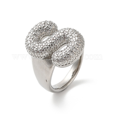 Открытое кольцо-манжета из латуни с надписью микро паве для женщин с прозрачным кубическим цирконием RJEW-N046-03S-P-1