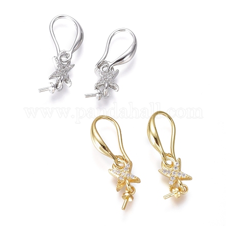 Brass Micro Pave Cubic Zirconia Earring Hooks KK-G374-05-1