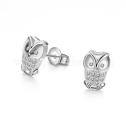 Cute Owl Tin Alloy Rhinestone Stud Earrings EJEW-BB02307-1