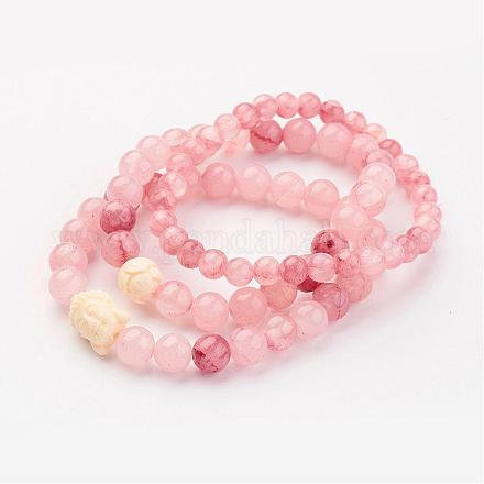 Bracelets élastiques en perles de jade vert naturel et teint BJEW-JB03122-02-1