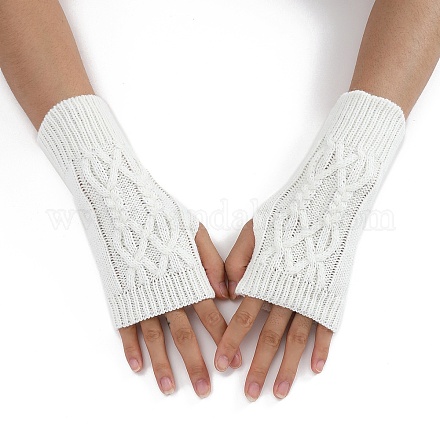 アクリル繊維糸編み指なし手袋  親指穴付き冬用防寒手袋  ホワイト  200x70mm COHT-PW0002-10A-1