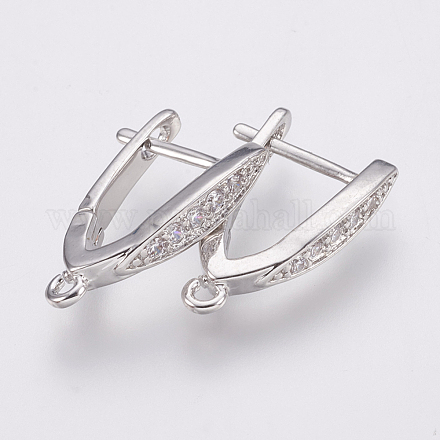 Brass Micro Pave Cubic Zirconia Hoop Earring Findings with Latch Back Closure ZIRC-K075-30P-1