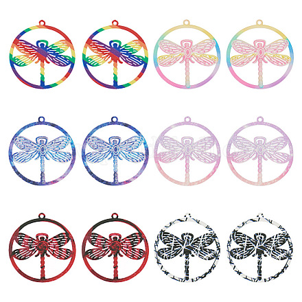 24 pièces 6 couleurs peintes à la bombe 201 pendentifs en filigrane en acier inoxydable STAS-TA0002-37-1
