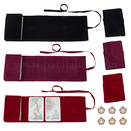Nbeads 6 Stück Tarotbeutel aus Samt in 3 Farben mit 6 Stück Legierungsanhängern im tibetischen Stil FIND-NB0003-84-1