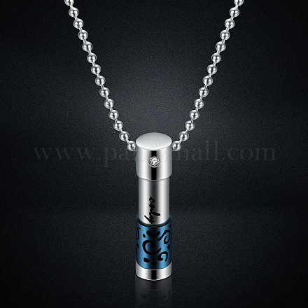316L Stainless Steel Mini Column with Word Urn Ashes Pendant Necklace BOTT-PW0001-008BU-1