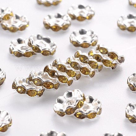 Perline distanziatori strass acrilico tondo in ottone placcato color argento RB-J556-06S-1