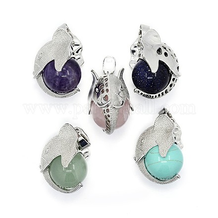 Platinum Plated Brass Elephant Covered with Round Ball Gemstones Pendants G-O037-M-1