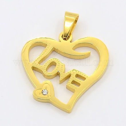 Valentine's Gifts Heart with Word Love Necklace Findings 304 Stainless Steel Rhinestone Pendants STAS-L012-E07G-1