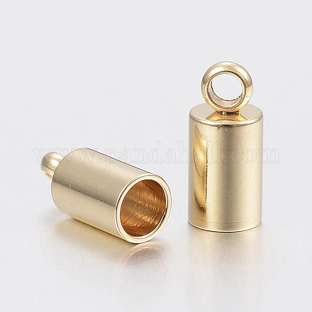 201ステンレス鋼コードエンド  エンドキャップ  コラム  ゴールドカラー  9.5x6mm  穴：2mm  内径：5mm STAS-H436-13D-1
