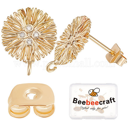 Beebeecraft 10Pcs Brass Micro Pave Cubic Zirconia Stud Earring Findings KK-BBC0005-24-1