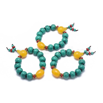 Buddha Meditation Synthetic Turquoise Stretch Bracelets BJEW-K212-G-1