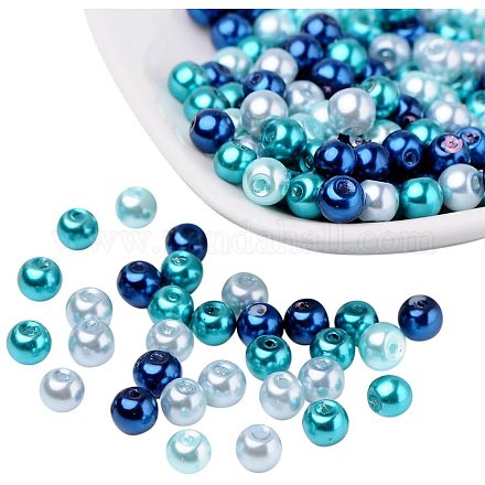 Perles de perles en verre nacré de couleur bleu mélangé de 6mm pour la fabrication de bijoux HY-PH0006-6mm-03-1