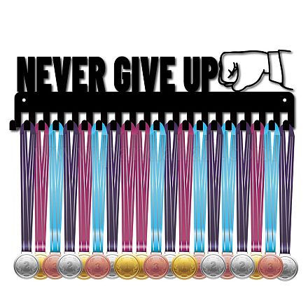CREATCABIN Never Give Up Medal Holder Display Hanger Rack Sports Metal Wall Mount with 20 Hooks Hang Over 60 Medals Champions Gymnastics Running Marathon Soccer Black 15.7 x 4.8inch ODIS-WH0028-016-1
