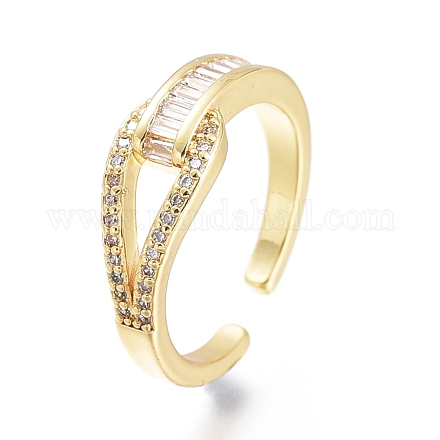 Brass Micro Pave Clear Cubic Zirconia Cuff Rings RJEW-I073-09G-1