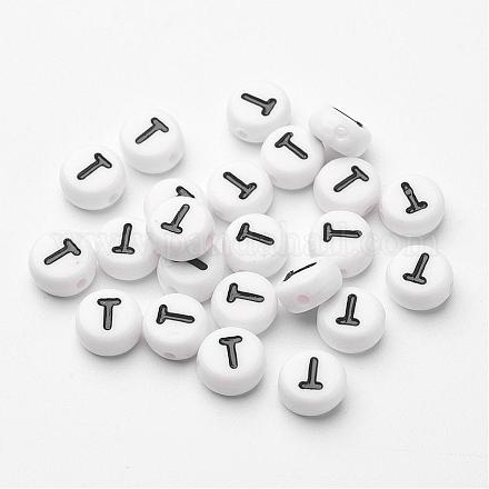 Flat Round with Letter T Acrylic Beads X-PL37C9070-T-1