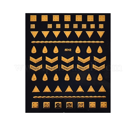 ネイルステッカー  水転写  ネイルチップの装飾用  正方形、長方形、三角形の丸いリングと矢印  ゴールド  9.7x8cm MRMJ-Q116-5D08-1