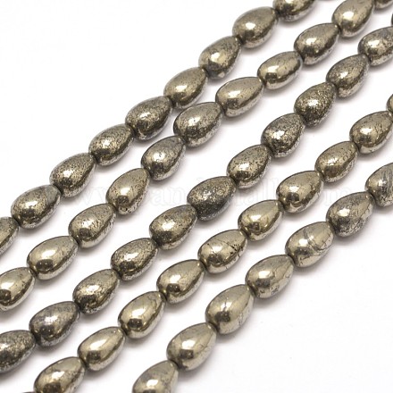 Brins de perles de pyrite naturelle en forme de larme G-I126-15-12x8mm-1