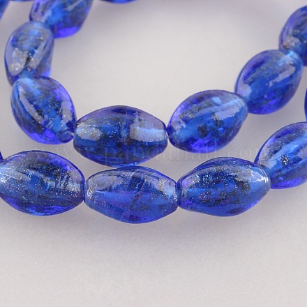 Gold Sand Lampwork Twisted Oval Beads Strands LAMP-O003-05-1