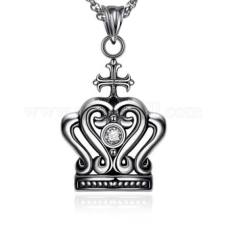 Vintage 316L Stainless Steel Crown and Cross Pendant Necklaces NJEW-BB14768-1
