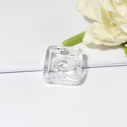 手作りのランプワークの香水瓶のペンダント  スクエア＆ハート  透明  20x20mm BOTT-PW0005-13B-07-1