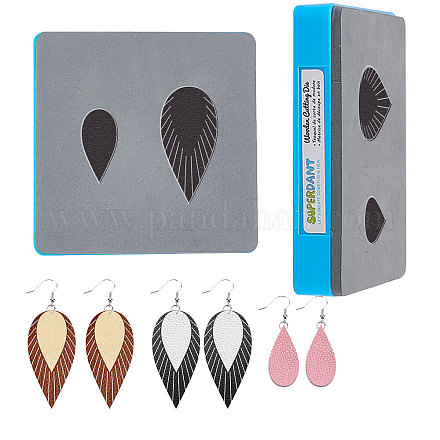 SUPERDANT Leaf Tassel Leather Earrings Cutting Dies 2 Shapes Geometric Dangle Fringe Earrings Jewelry Wooden Die Cuts Earrings Die Cutting for Women Girls DIY Art Crafts DIY-SD0001-68I-1