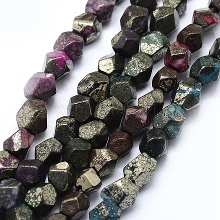 Perles de pyrite naturelle teintées G-F582-D-1
