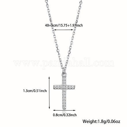 Cruz chapada en rodio 925 collares con colgante de circonita cúbica transparente micro pavé de plata de ley RV3627-4-1