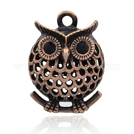 Alloy Rhinestone Hollow Owl Pendants for Halloween ALRI-J031-02R-NF-1