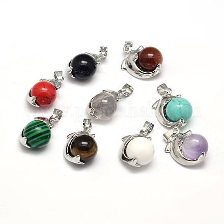 Dolphin Platinum Plated Brass Natural & Synthetic Mixed Stone Pendants G-F228-01-RS-1