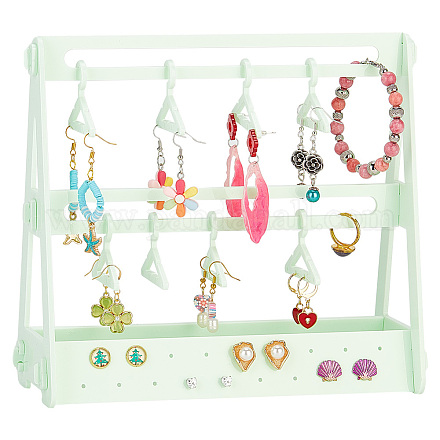 PH PandaHall 68 Holes Earring Organizer with Mini Hangers 2-Tiers Coat Hanger Earring Display Stands for Selling Earring Hanging Acrylic Ear Studs Display Rack for Retail Show Exhibition Green EDIS-WH0029-16E-1