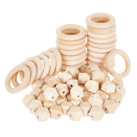Faceted Nugget Natural Wooden Beads WOOD-PH0009-24-1