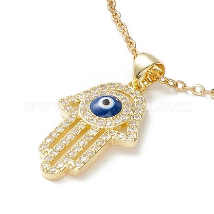 Clear Cubic Zirconia Hamsa Hand with Evil Eye Pendant Necklace X-NJEW-O125-61G-1