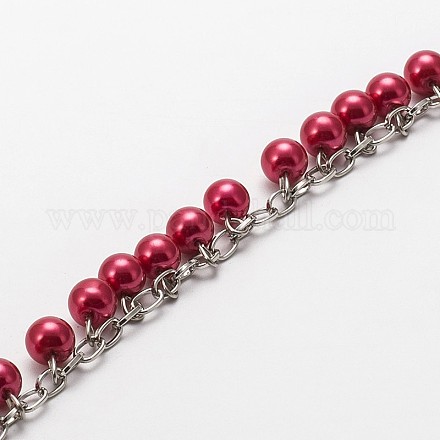 Handmade Round Glass Pearl Beads Chains for Necklaces Bracelets Making AJEW-JB00085-06-1