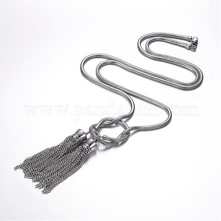 304 Stainless Steel Tassel Lariat Necklaces NJEW-P098-36P-1