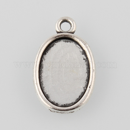 Tibetan Style Antique Silver Alloy Flat Oval Pendant Cabochon Settings TIBEP-M022-35AS-1