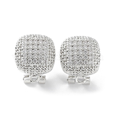 Square Brass Micro Pave Cubic Zirconia Stud Earrings Finding KK-E083-03P-1