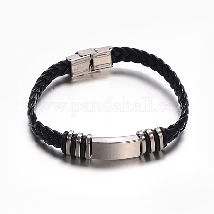 Joyas de color negro PU pulseras de cordón de cuero BJEW-G467-14-1