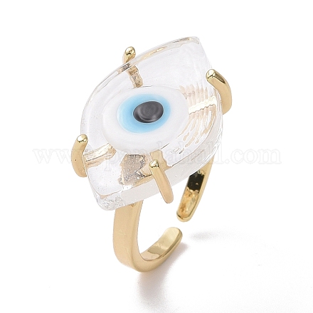 Lampwork Oval with Evil Eye Open Cuff Ring RJEW-I086-13G-04-1