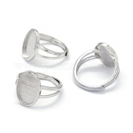 Adjustable Rhodium Plated 925 Sterling Silver Finger Ring Components STER-E061-12P-1