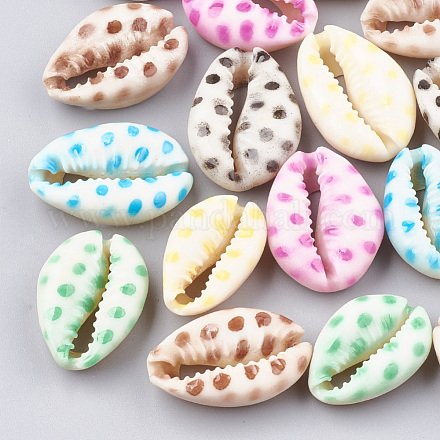 Printed Cowrie Shell Beads SHEL-S274-02-1