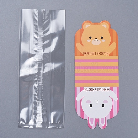 （訳あり商品）  DIYの包装袋  かわいいウサギとクマのカード紙付き  オレンジ  22.9x9cm  21x8.5cm PE-XCP0001-01-1