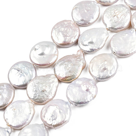 Cuentas de perlas keshi de perlas barrocas naturales redondas planas hebras PEAR-R015-16-1