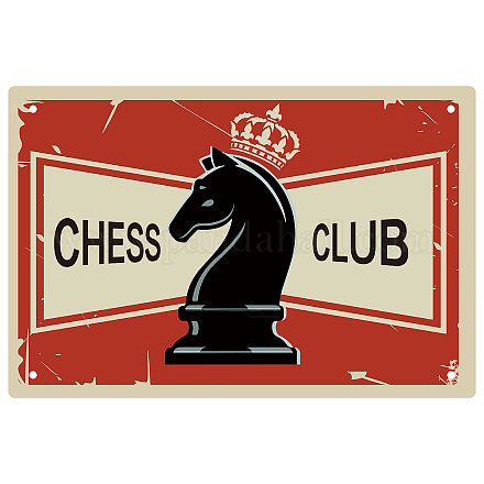 CREATCABIN Chess Club Tin Signs Vintage Metal Wall Decor Decoration Art Mural Hanging Iron Painting for Home Garden Bar Pub Kitchen Living Room Office Garage Poster Plaque 12 x 8inch AJEW-WH0157-471-1
