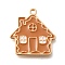 Christmas Theme Alloy Enamel Pendants, Light Gold, House, 23x21x2mm, Hole: 1.8mm