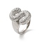 Letter Brass Micro Pave Clear Cubic Zirconia Open Cuff Ring for Women, Platinum, Letter S, 19.5x13.5mm, US Size 6(16.5mm)