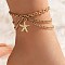 Summer Beach 304 Stainless Steel Starfish Charm 3 Layer Anklets for Women, Golden, 9-1/2 inch(240mm)
